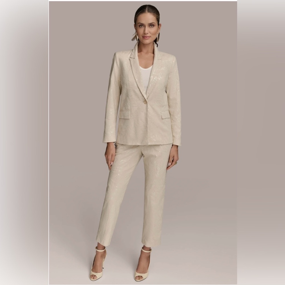 Coldwater Creek women’s two-piece pants suit blazer with crop pants linen blend